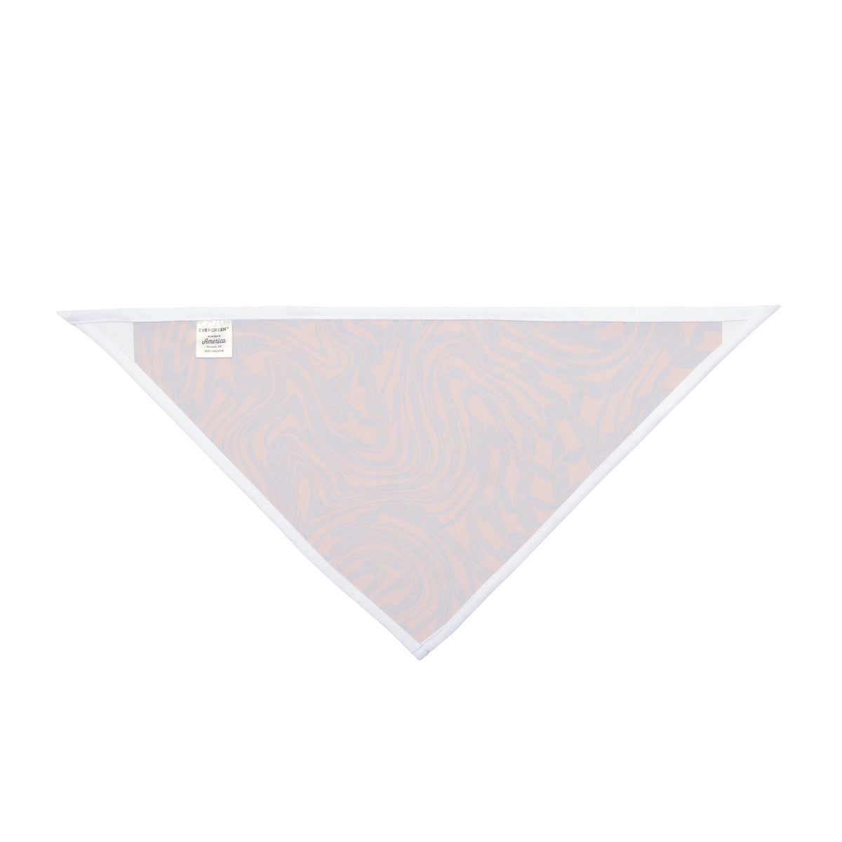 Back view of Pet Bandana — Abstract Swirl Purple & Orange Pattern designed for dogs. This pet bandana for dogs showcases a clean white reverse side, ideal for showcasing this vibrant swirl pattern. Perfect for everyday pet use or festive occasions, such as Halloween, it's a lovely choice for both small dog bandana and large dog bandana needs, blending style with comfort in boho pet wear.