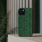 Green Magnetic Phone Case — 2-Layer Geometric MagSafe-Compatible Impact-Resistant Cover, green magnetic phone case- price match with CASETiFY and Casely, premium lifestyle shot of patterned green phone protection.
