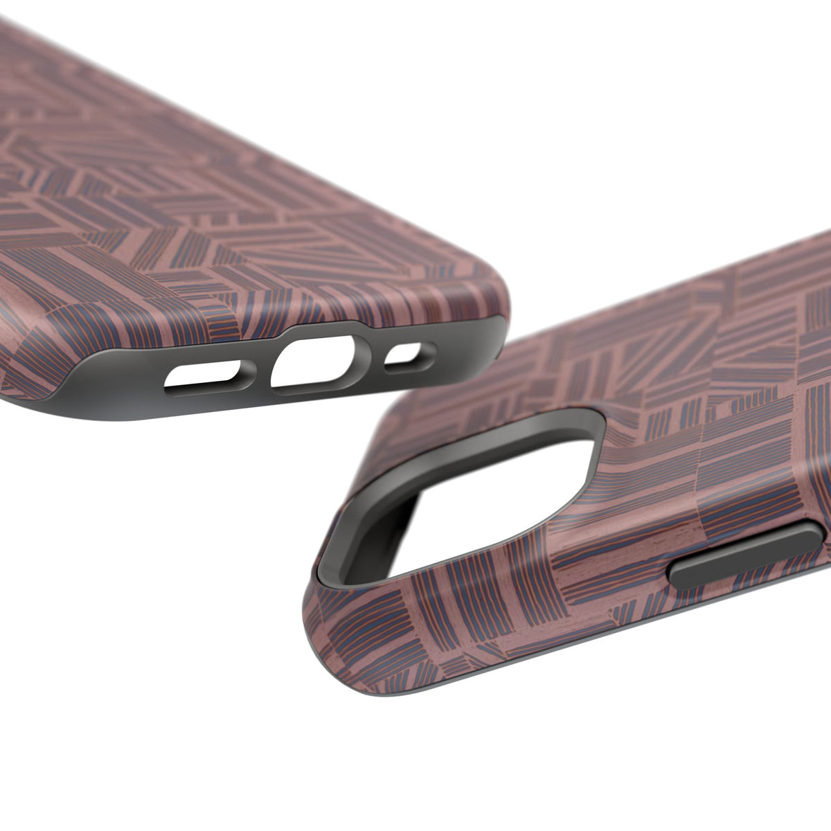 MagSafe Impact Resistant Phone Case - Geometric Brown Pattern, Dual-Layer Protection, bottom bumper and port access; impact resistant iphone 17 pro max case