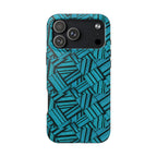 Teal Geometric Tough Phone Case — Durable Protective Phone Case with Modern Stripe Pattern, slim glossy shockproof iphone 18 pro max case with stripe design