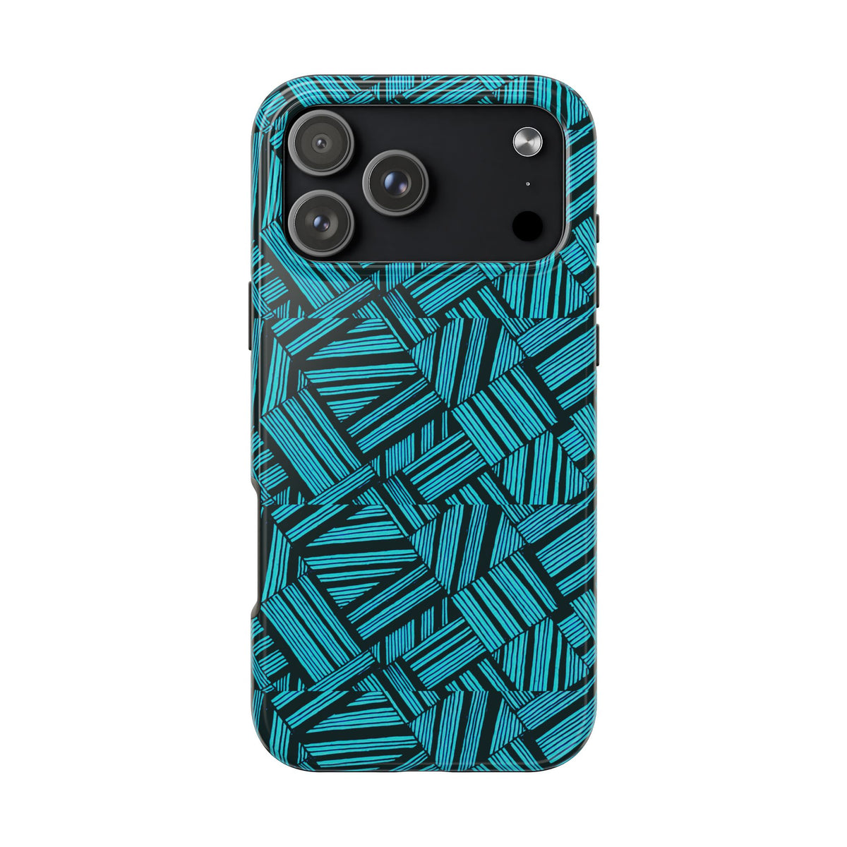 Teal Geometric Tough Phone Case — Durable Protective Phone Case with Modern Stripe Pattern, slim glossy shockproof iphone 18 pro max case with stripe design
