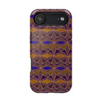 Phone Case — Geometric Tribal Pattern Magnetic Impact-Resistant Case, Fractyl impact resistant iphone 16 pro case displaying purple, bronze, and amber geometric artwork.