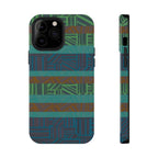 Green Geometric Stripe Phone Case — Impact-Resistant, wireless charging iphone 16 pro max case shown from the back and side with camera protection.