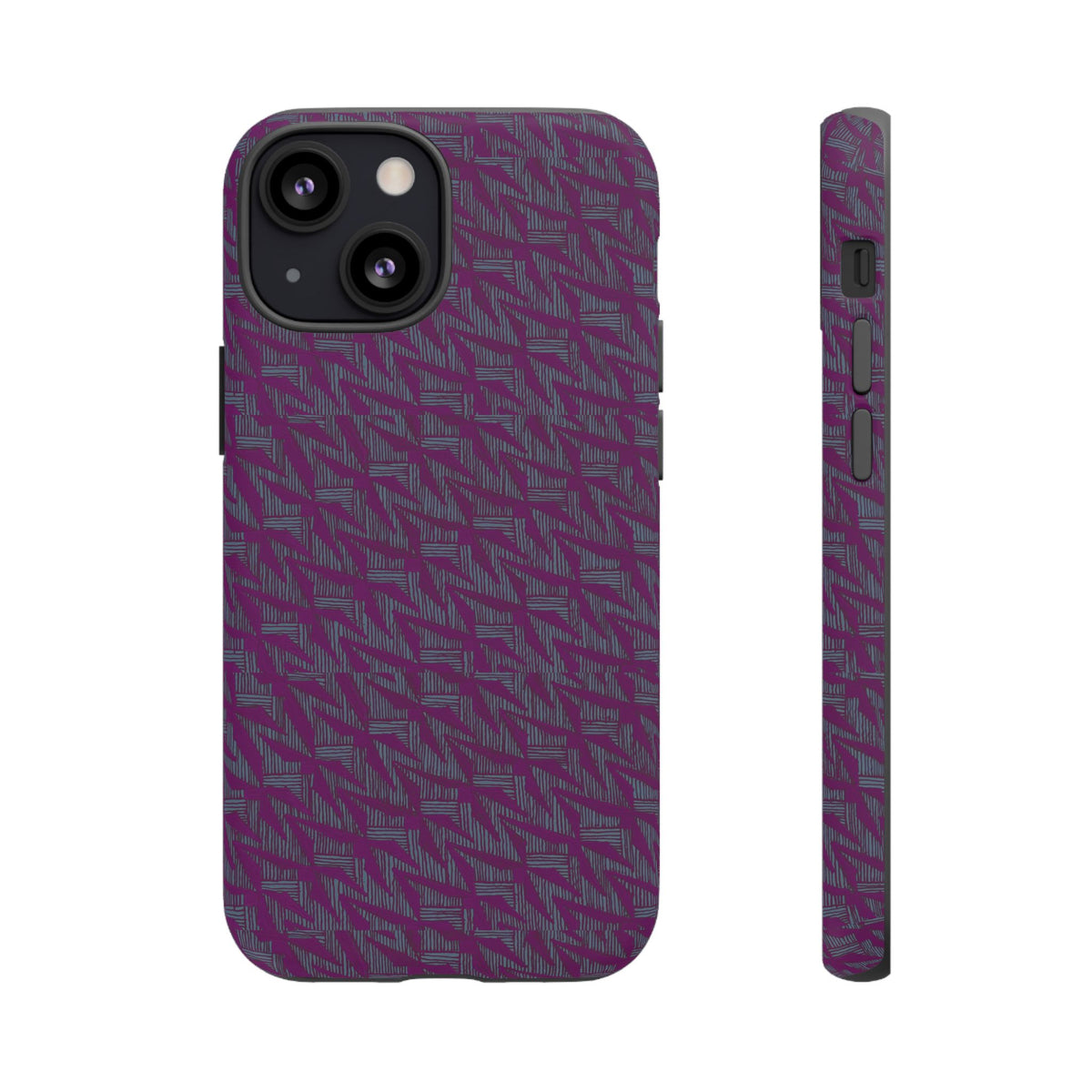 Purple Geometric Tough Phone Case — Protective Slim Phone Cover, rear case view with full-wrap print, shockproof iphone 17 pro cover