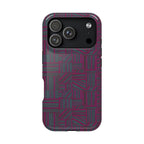 Slim Protective Phone Case With MagSafe, Dual-Layer Impact Protection, Plum Geometric Design, compact dual-camera phone case with plum geometric finish; slim protective iphone 16 promax  case.