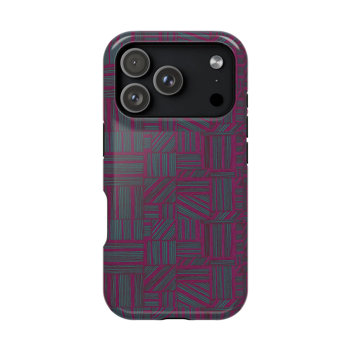 Slim Protective Phone Case With MagSafe, Dual-Layer Impact Protection, Plum Geometric Design, compact dual-camera phone case with plum geometric finish; slim protective iphone 16 promax  case.