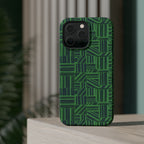 Green Magnetic Phone Case — 2-Layer Geometric MagSafe-Compatible Impact-Resistant Cover, green magnetic phone case- price match with CASETiFY and Casely, angled phone case with geometric green design.