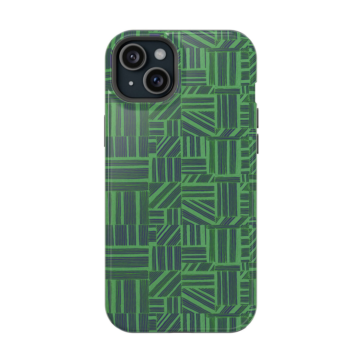 Green Magnetic Phone Case — 2-Layer Geometric MagSafe-Compatible Impact-Resistant Cover, green magnetic phone case- price match with CASETiFY and Casely, premium printed phone protection.