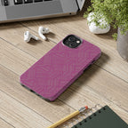 Magenta Geo Pattern Tough Phone Case — Protective Floral-Style Abstract Design, wireless charging iphone 18 pro case showing its slim side design.