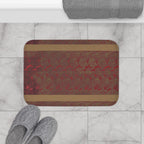 Rustic Red Houndstooth Bath Mat with Tan Border — Cozy Vintage Bathroom Rug