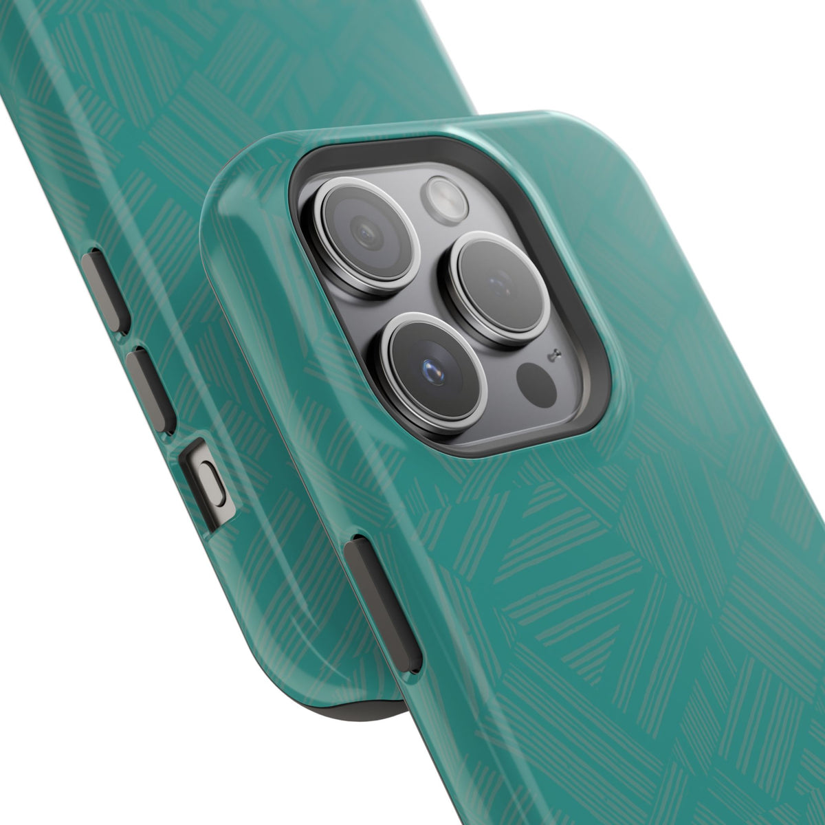Magnetic Impact-Resistant Phone Case — Teal Geometric Protective Cover, magnetic iphone 18 pro case exploded view with magnet ring