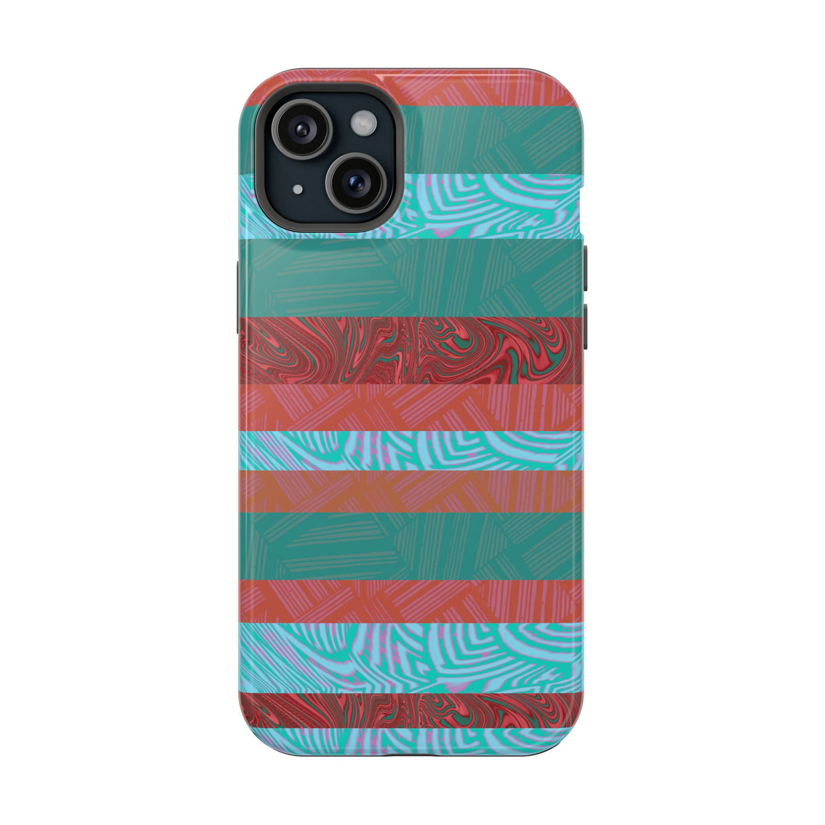 Striped Teal & Coral Magnetic Impact Phone Case for triple-camera smartphone, Fractyl magsafe compatible iphone 18 pro max case