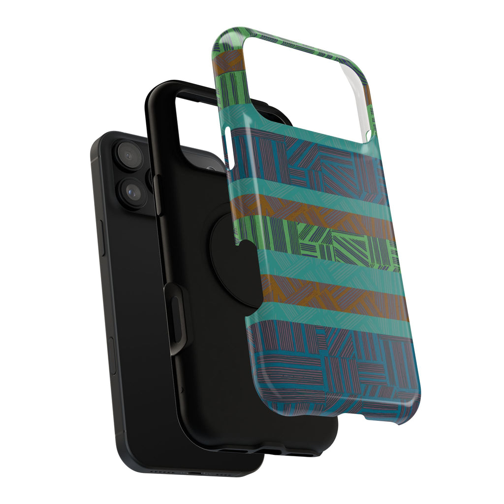 Geometric Green Wireless Charging iPhone 16 Pro Max Case - Impact-Resistant Dual-Layer