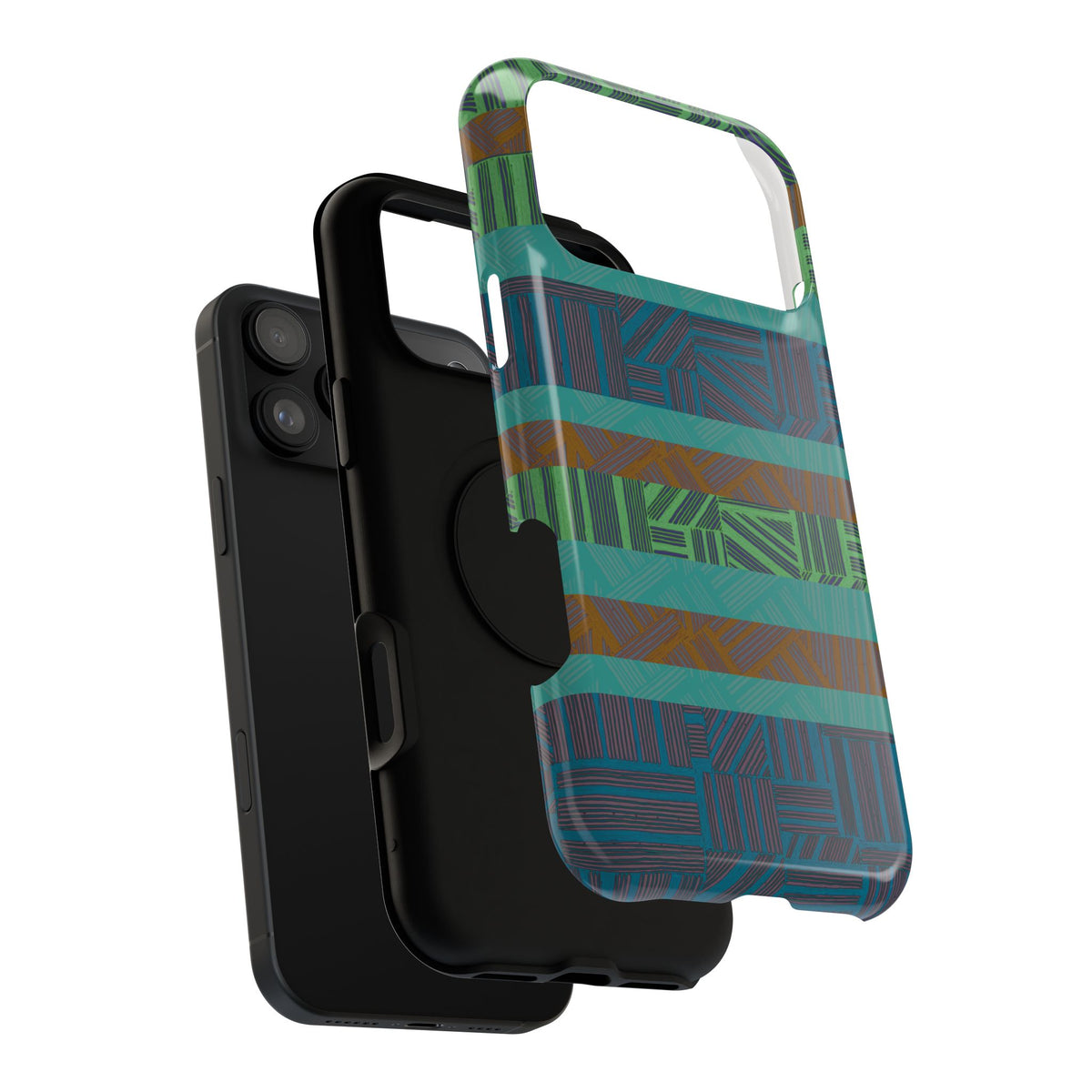 Geometric Green Wireless Charging iPhone 16 Pro Max Case - Impact-Resistant Dual-Layer