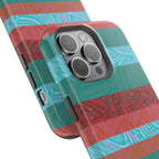 Striped Teal & Coral Magnetic Impact Phone Case triple-camera detail, Fractyl magsafe compatible iphone 18 pro max case