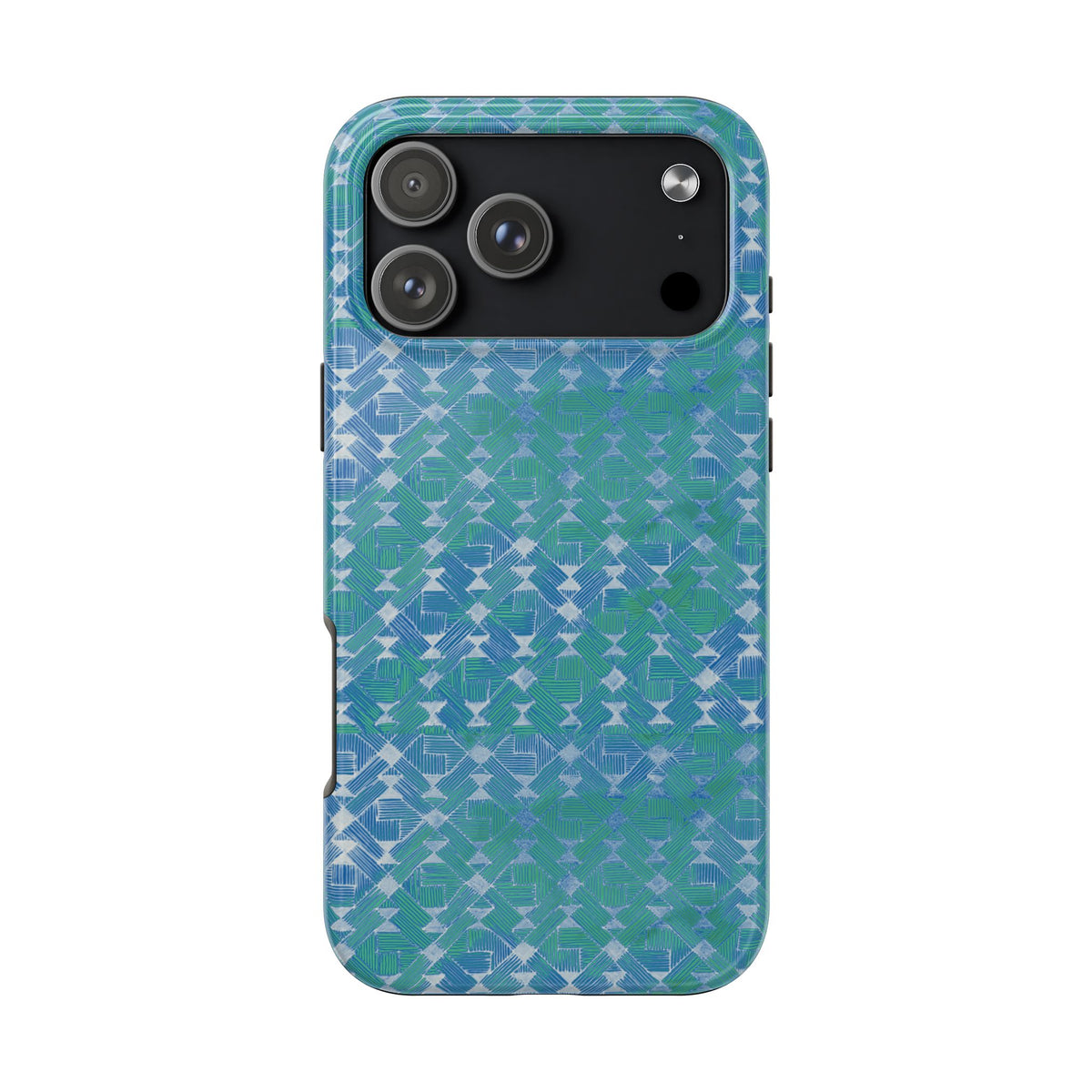 Tough Phone Case — Blue-Green Geometric Watercolor Pattern, shockproof iphone 17 pro case side controls detail