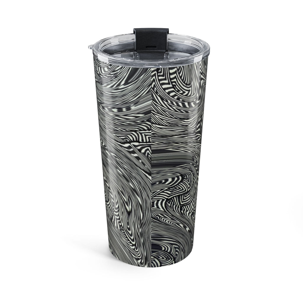 20oz Stainless Travel Tumbler with a captivating black swirl art pattern from Printify. This dishwasher safe tumbler serves as a birthday tumbler or everyday tumbler, perfect for anyone who appreciates unique, modern aesthetics in their metal travel cup.