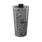 20oz Stainless Travel Tumbler with a captivating black swirl art pattern from Printify. This dishwasher safe tumbler serves as a birthday tumbler or everyday tumbler, perfect for anyone who appreciates unique, modern aesthetics in their metal travel cup.