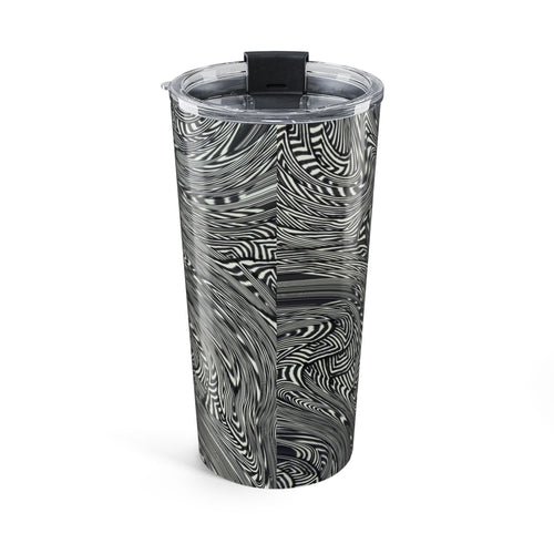 20oz Stainless Travel Tumbler with a captivating black swirl art pattern from Printify. This dishwasher safe tumbler serves as a birthday tumbler or everyday tumbler, perfect for anyone who appreciates unique, modern aesthetics in their metal travel cup.
