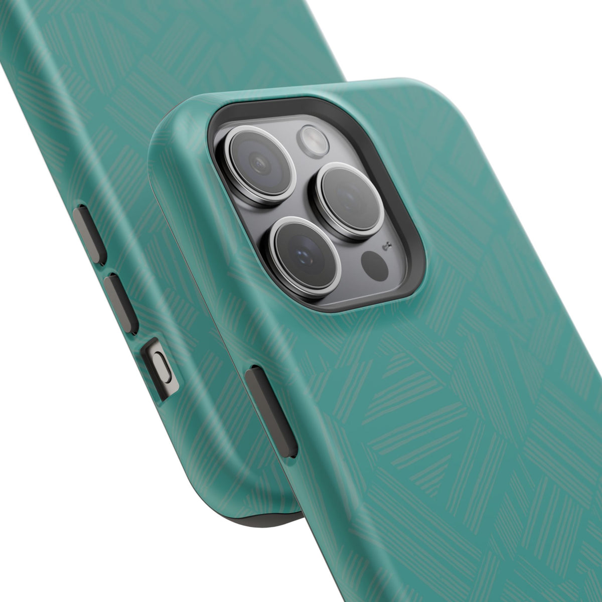 Magnetic Impact-Resistant Phone Case — Teal Geometric Protective Cover, magnetic iphone 18 pro case exploded triple-camera layers