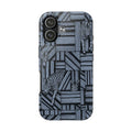 Zebra Stripe Patchwork Tough iPhone17 Case — Protective Graphic iPhone Cover Glossy Shockproof featuring a black-and-white geometric stripe patchwork design with zebra graphics, dual-camera cutout, and raised protective edges; Zebra Stripe Patchwork Tough iPhone17 Case — Protective Graphic iPhone Cover- casetify alternative