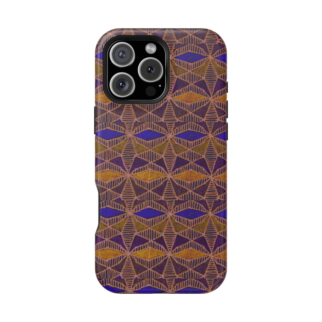 Phone Case — Geometric Tribal Pattern Magnetic Impact-Resistant Case, Fractyl impact resistant iphone 16 pro case featuring rich tribal geometry across the entire phone back.