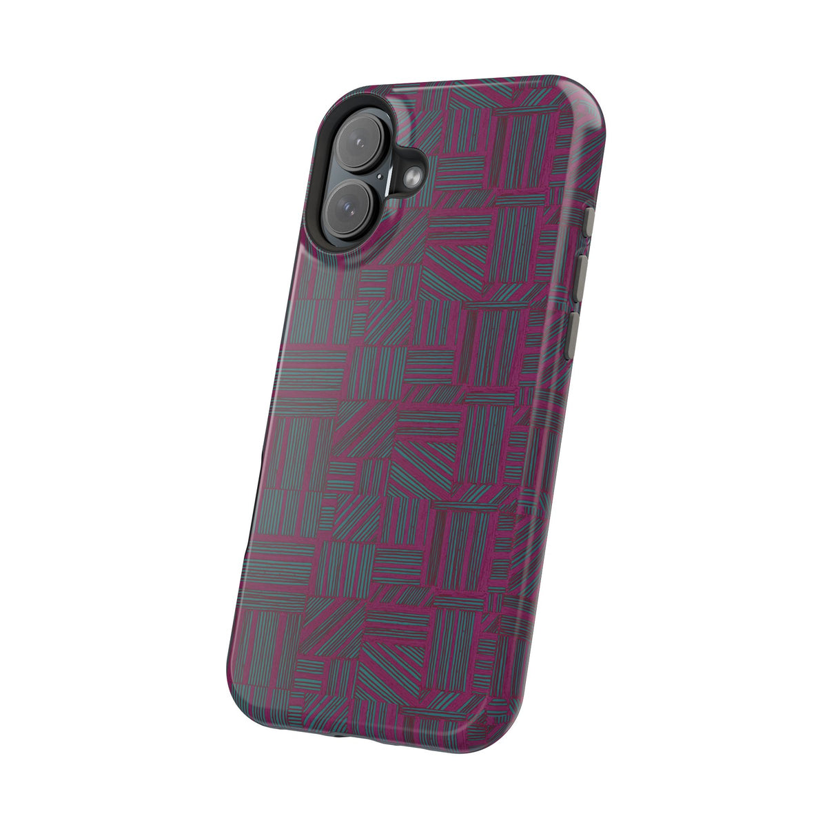 Slim Protective iPhone 16 ProMax Case With MagSafe, Dual-Layer Plum Geometric Design