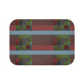 Geometric Patchwork Bath Mat — Red, Olive & Slate Striped Floor Rug