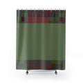 Earthtone Geometric Shower Curtain — Olive Green & Brick Red Modern Bath Decor