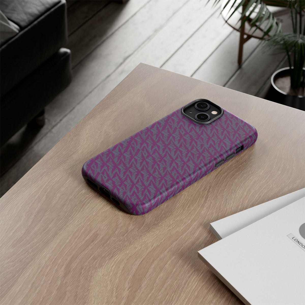 Shockproof Iphone 17 Pro Cover, Purple Geometric Dual-Layer TPU Case, UV-Protected