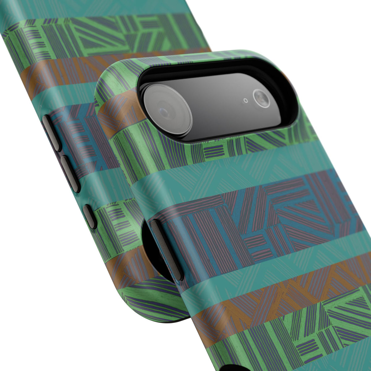 Geometric Green Wireless Charging iPhone 16 Pro Max Case - Impact-Resistant Dual-Layer