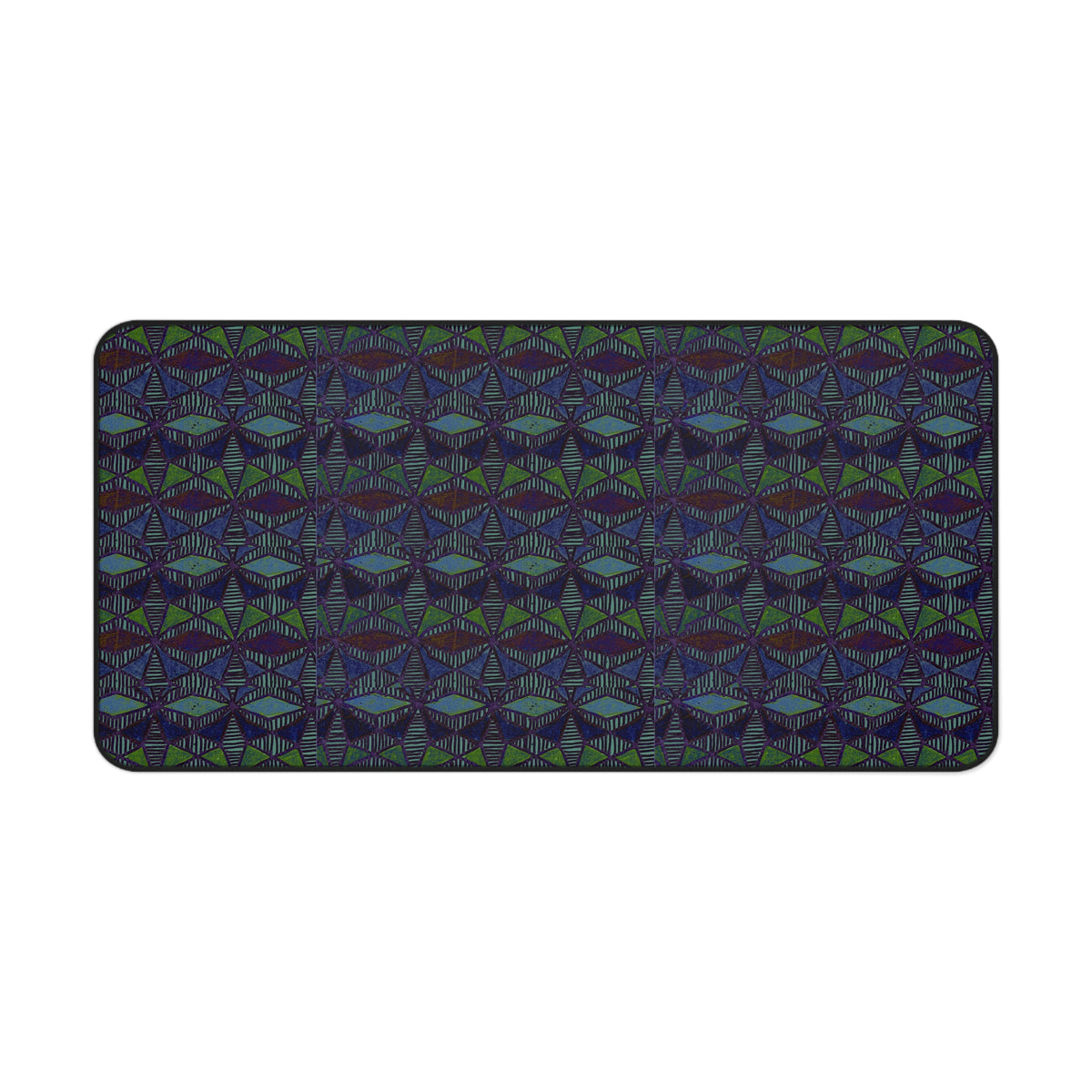 Striped Geometric Desk Mat — Dark Green & Navy Patterned Workspace Pad