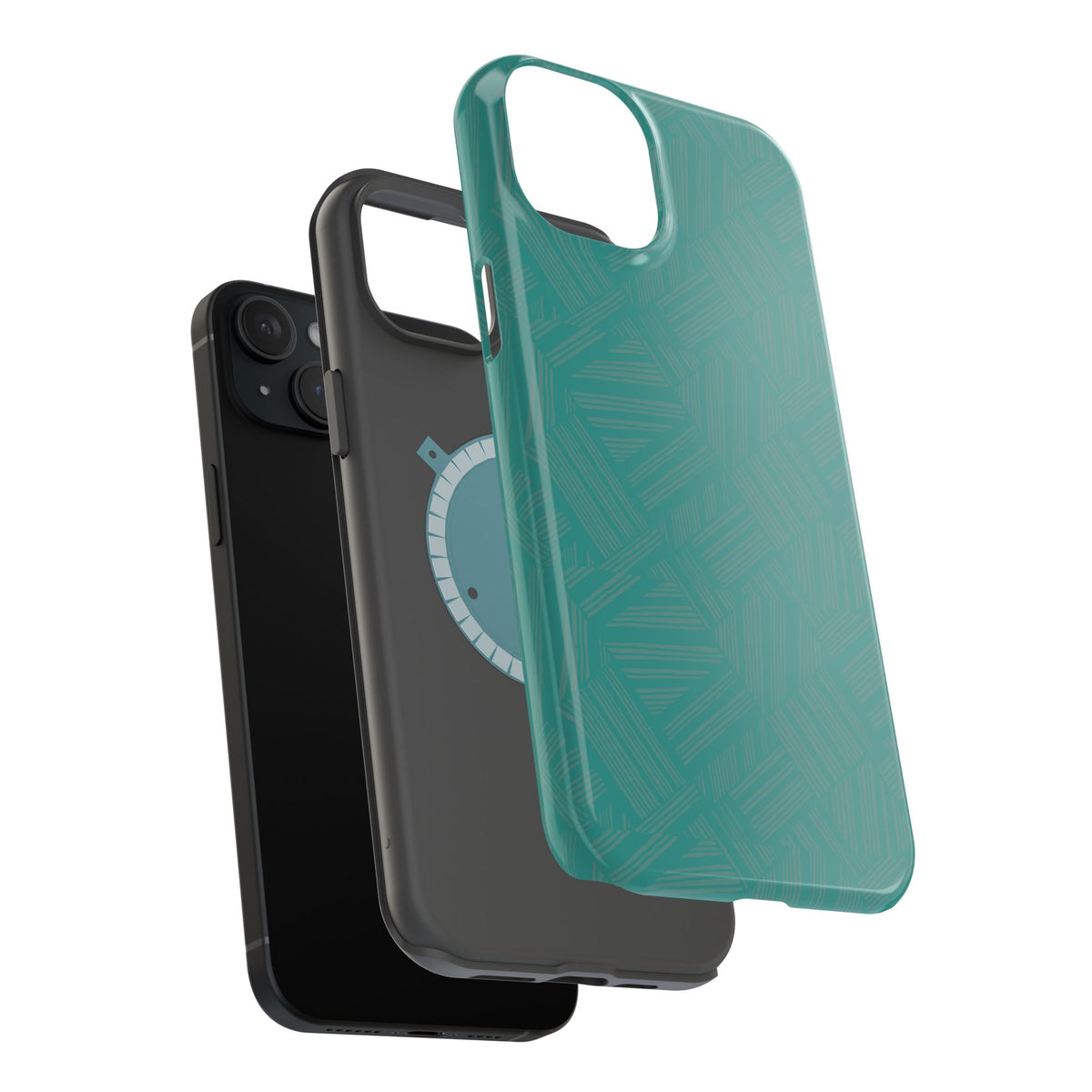 Magnetic Impact-Resistant Phone Case — Teal Geometric Protective Cover, magnetic iphone 18 pro case detailed bottom cutouts