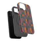 Impact-Resistant Phone Case — Retro Checkerboard Pattern, Fractyl wireless charging iphone 18 pro case displayed at an angle to show its slim protective edges.