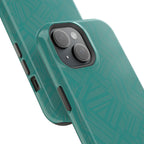 Magnetic Impact-Resistant Phone Case — Teal Geometric Protective Cover, magnetic iphone 18 pro case lifestyle rear view