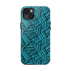 Teal Geometric Tough Phone Case — Durable Protective Phone Case with Modern Stripe Pattern, black and teal shockproof iphone 18 pro max case rear view
