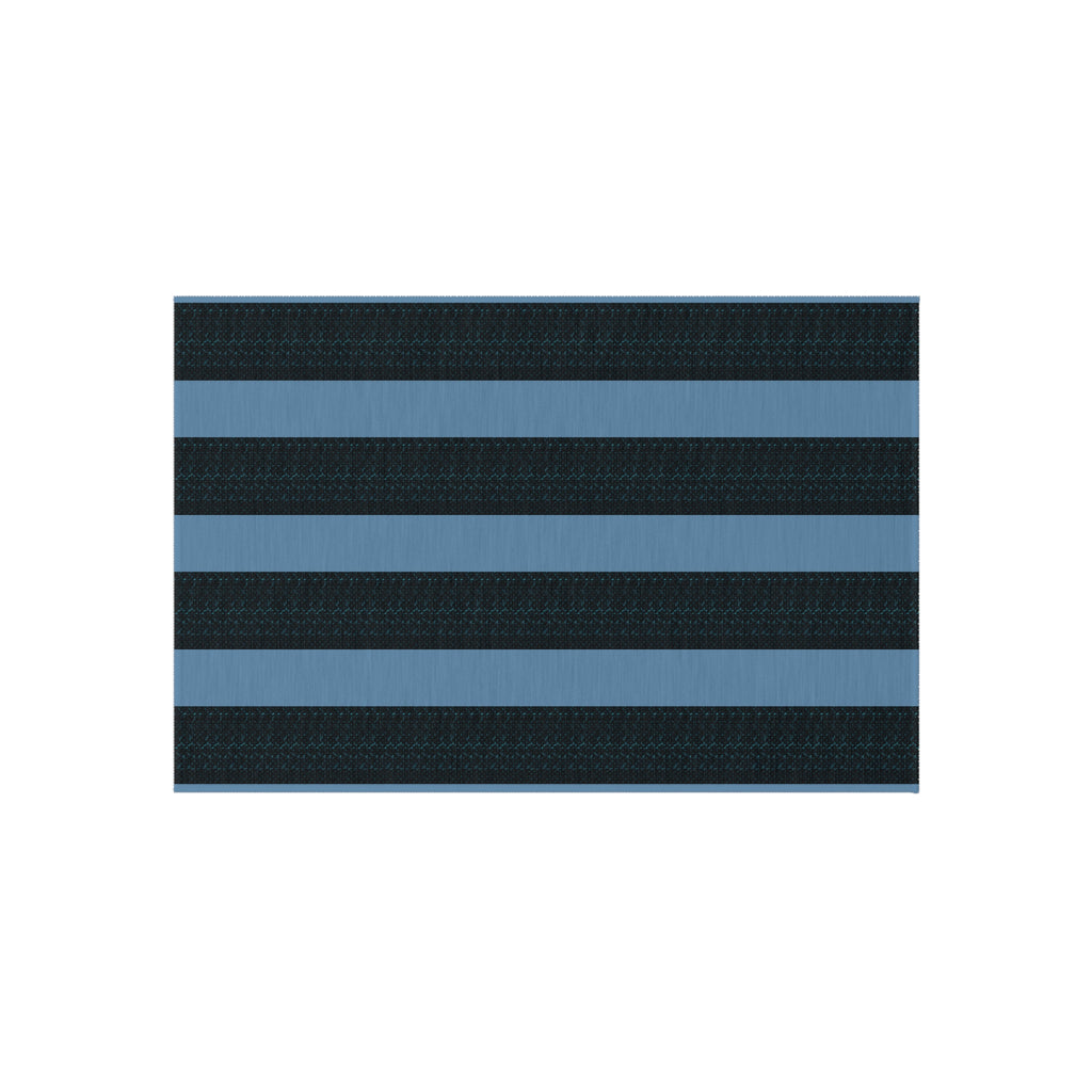 Striped Outdoor Rug — Blue & Black Patio Mat