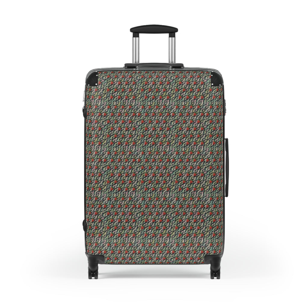 Houndstooth Carry-On Suitcase – Retro Red & Green Patterned Travel Luggage, hard shell carry on front-facing view featuring a retro red and green pattern