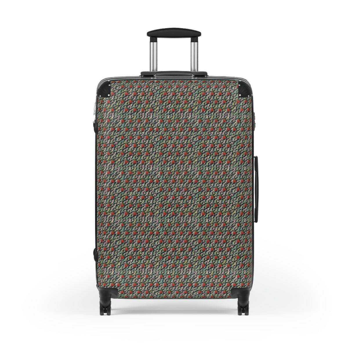 Houndstooth Carry-On Suitcase – Retro Red & Green Patterned Travel Luggage, hard shell carry on front-facing view featuring a retro red and green pattern