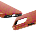 Tough Phone Case — Vibrant Tropical Herringbone Pattern, impact resistant iphone 17 case close-up showing side buttons and camera bezel