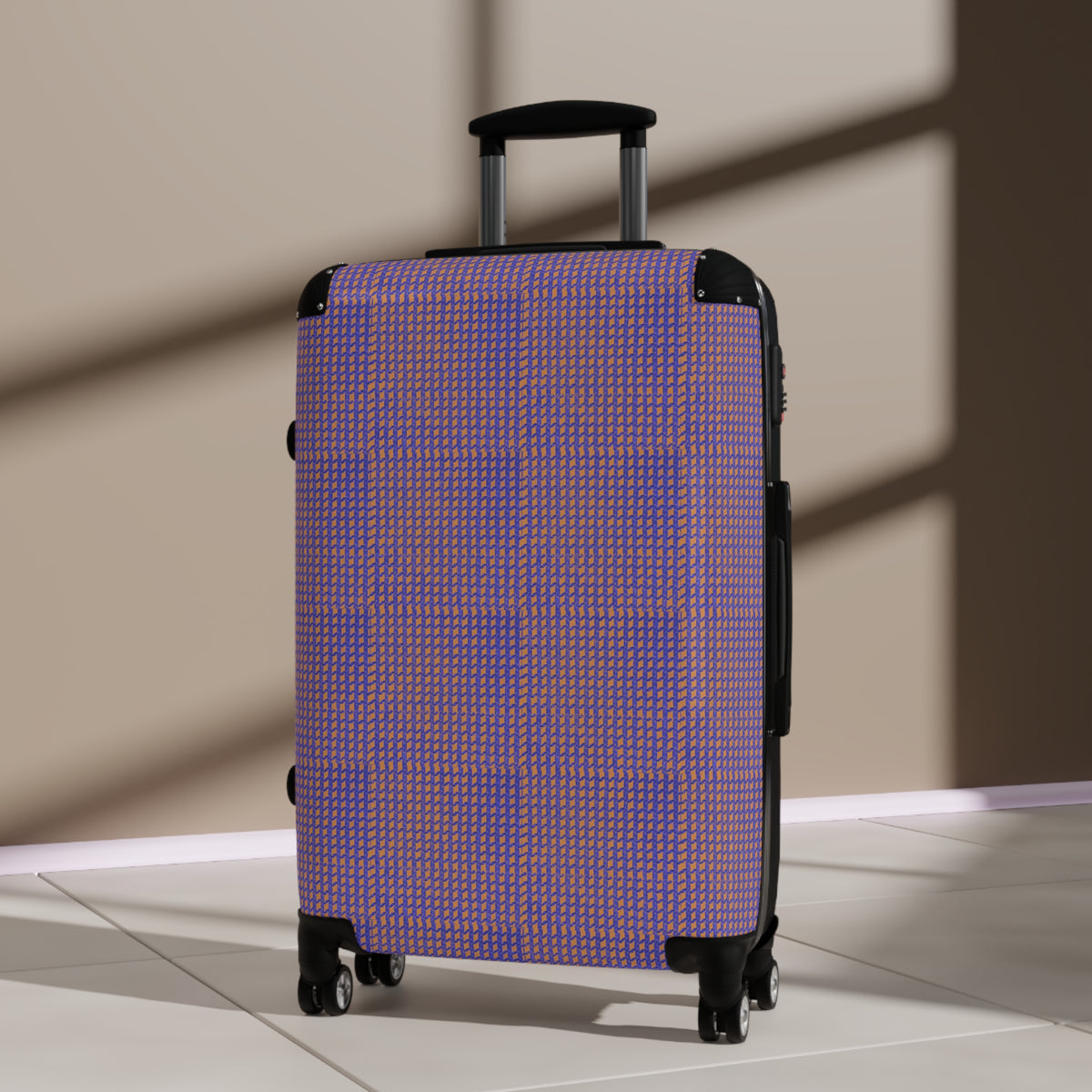 Purple Houndstooth Carry-On Suitcase — Retro Pattern Luggage for Travel