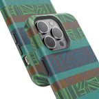 Green Geometric Stripe Phone Case — Impact-Resistant, wireless charging iphone 16 pro max case shown in an exploded view with dual-layer construction.