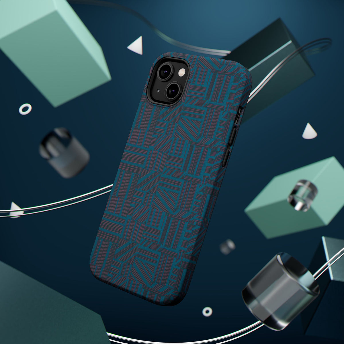 Impact Resistant Phone Case-20% OFF Entire Order, And Free Shipping, Teal Geometric MagSafe case with button protection and geometric print; impact resistant iphone 17 case-20% OFF Entire Order, and Free Shipping.
