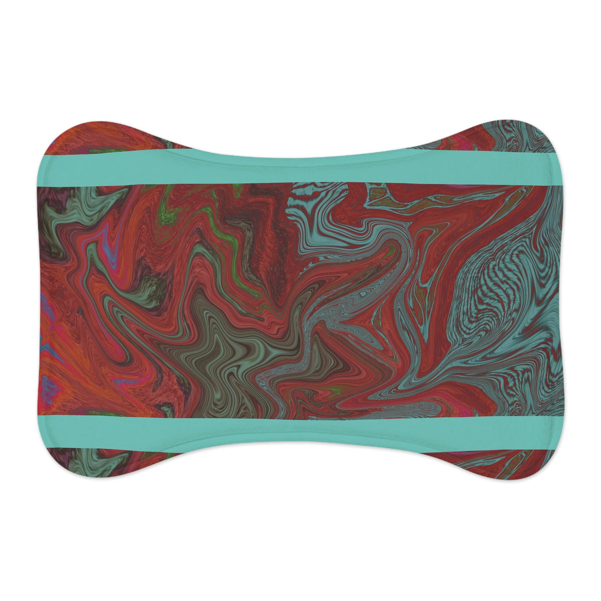 Marbled Red & Teal Pet Feeding Mat — Non-Slip Dog & Cat Placemat showcasing a vibrant marbled design, perfect for colorful pet dining spaces. Featuring a non-slip dog placemat functionality.