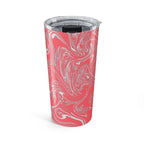 20oz Coral Marble Tumbler showcasing a vibrant swirl pattern in stainless steel, perfect for travel and insulated drinks.