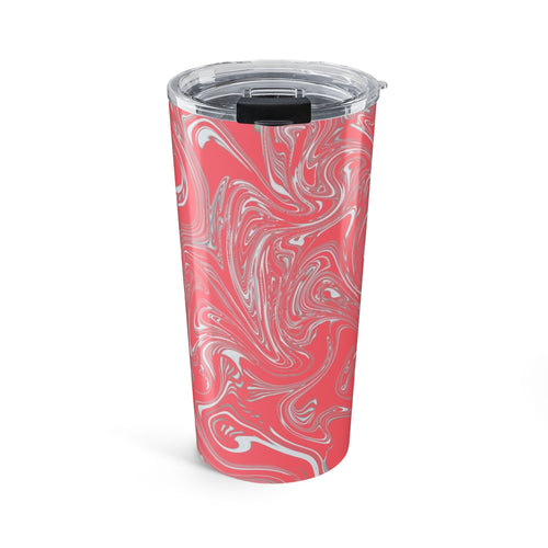 20oz Coral Marble Tumbler showcasing a vibrant swirl pattern in stainless steel, perfect for travel and insulated drinks.