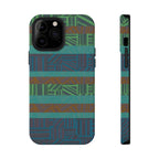 Green Geometric Stripe Phone Case — Impact-Resistant, wireless charging iphone 16 pro max case side profile with teal, green, and brown geometric stripes.