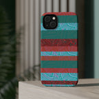 Striped Teal & Coral Magnetic Impact Phone Case close-up rear camera fit, Fractyl magsafe compatible iphone 18 pro max case