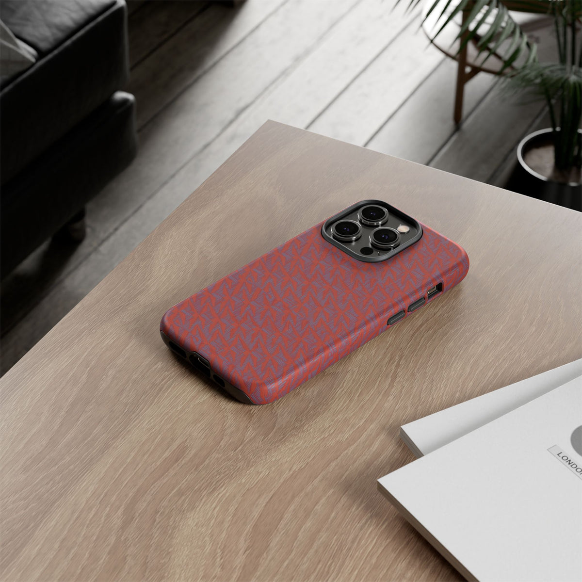 Wireless Charging iPhone 17 ProMax Case – Rugged Red Pebble Texture Shockproof Cover