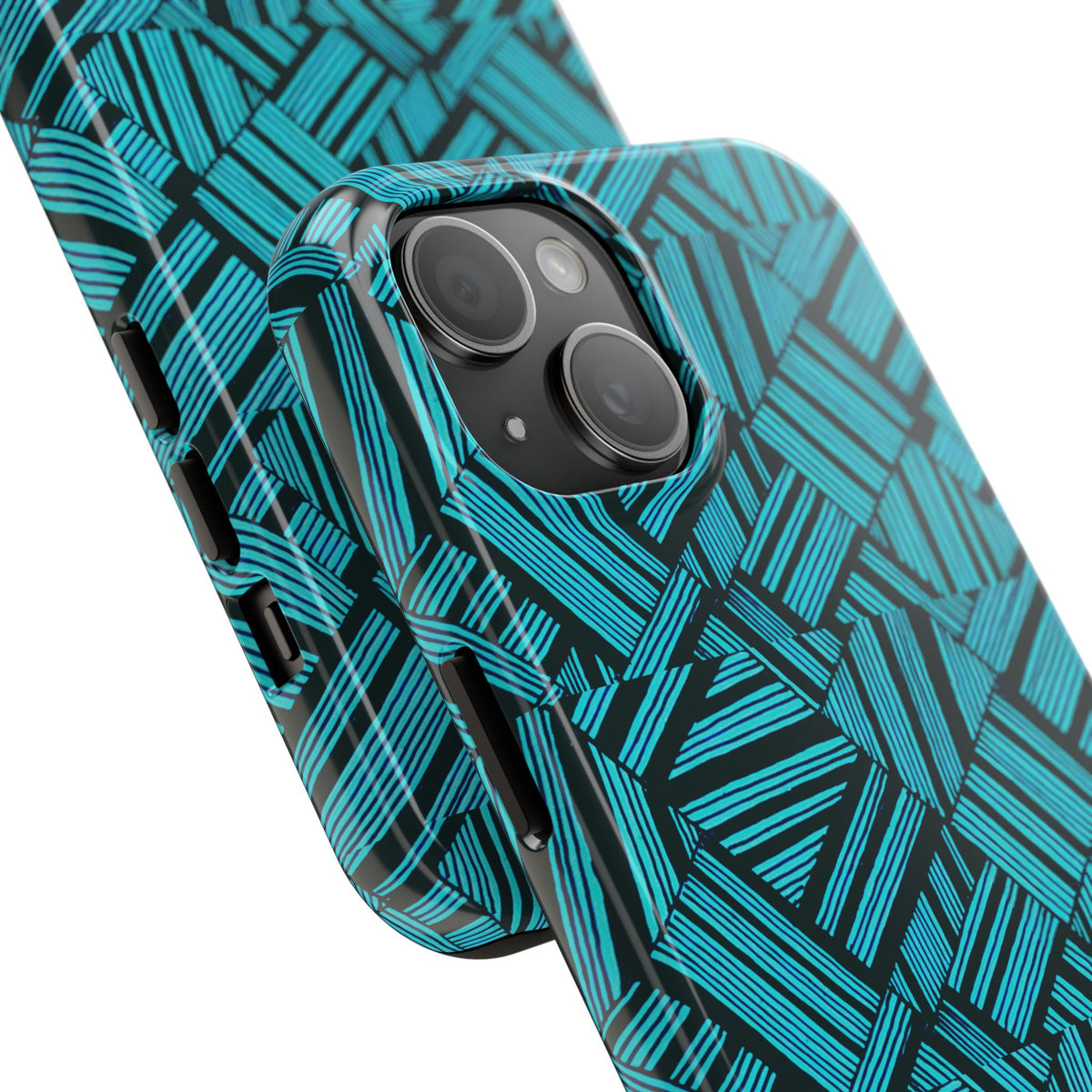 Teal Geometric Tough Phone Case — Durable Protective Phone Case with Modern Stripe Pattern, case edge and charging-port openings on a shockproof iphone 18 pro max case